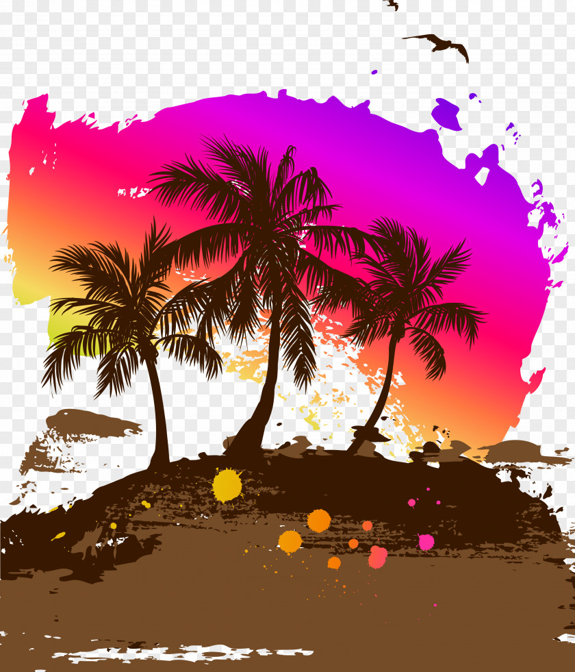 Vector Coconut Island Scenery Material Arecaceae Illustration PNG