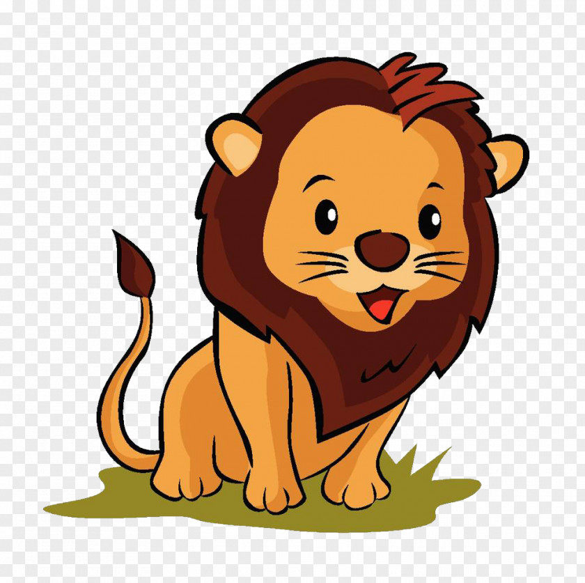 A Cute Little Lion Sitting In The Grass Drawing Illustration PNG