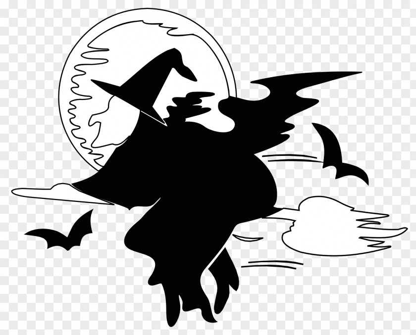 Black And White Halloween Images Bat Witchcraft Clip Art PNG