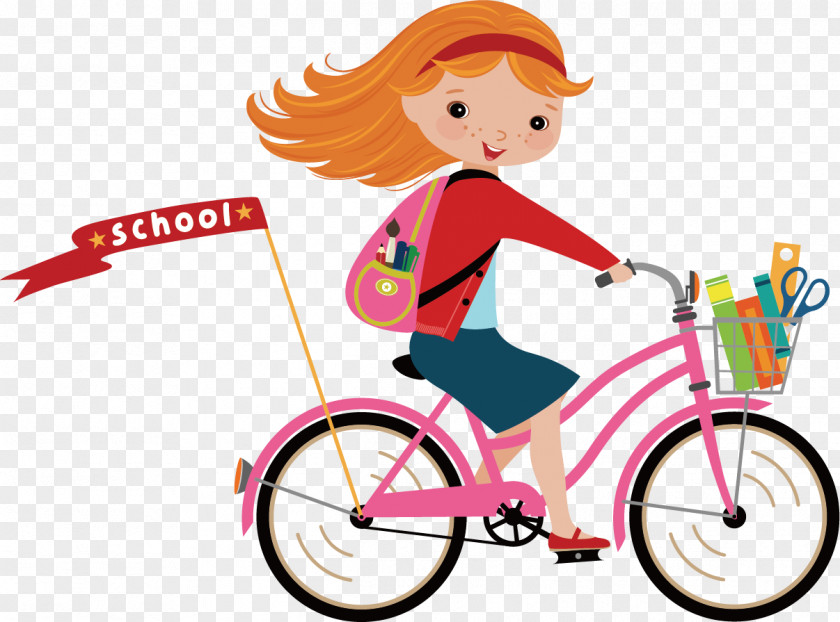 Bicycle Cycling PNG , Little girl riding a bike to school clipart PNG