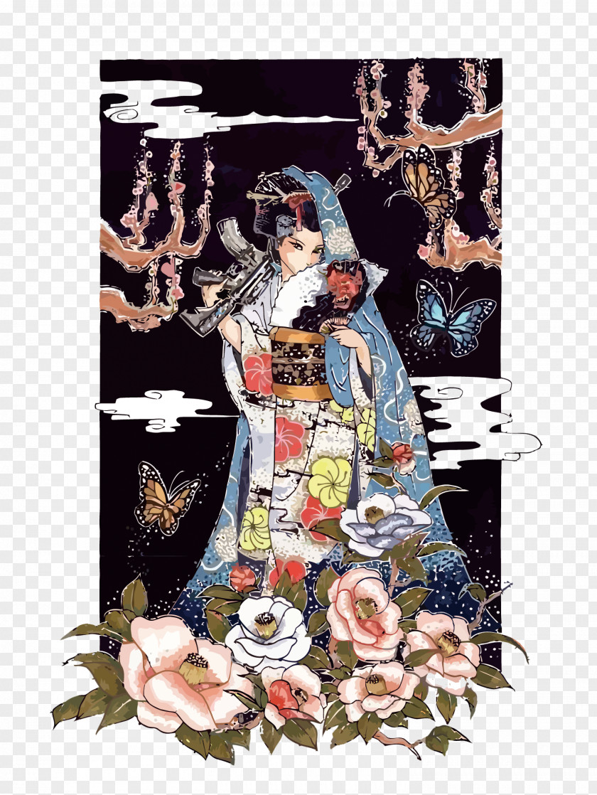 Vector Geisha Japan Graphic Design Illustration PNG