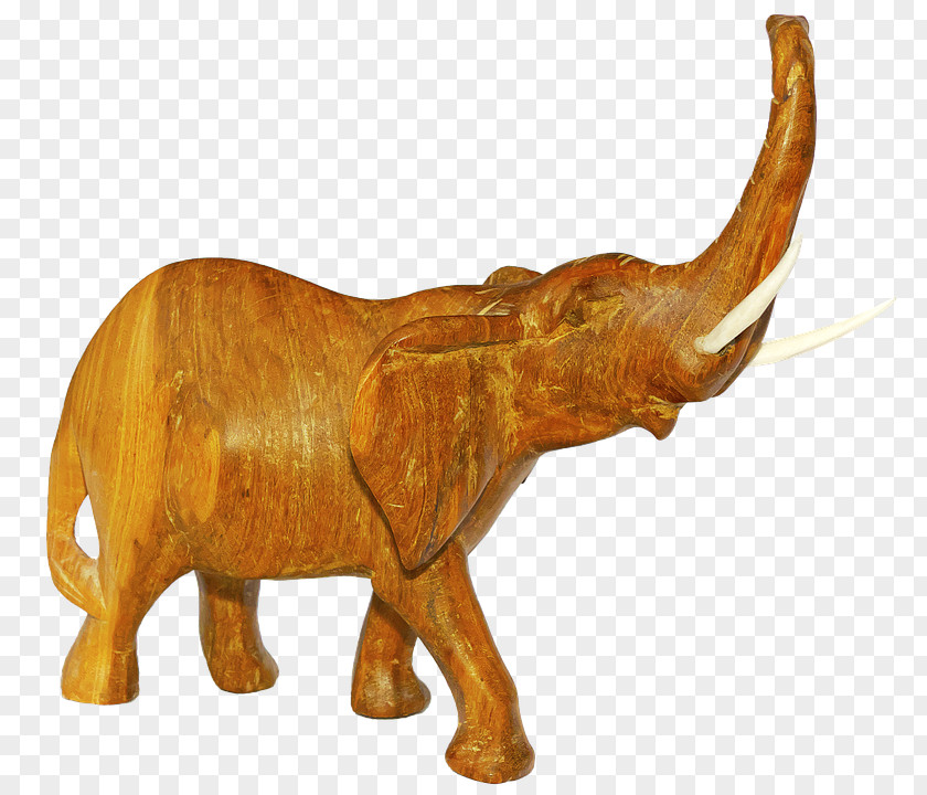Wood African Elephant Indian Image Carving PNG