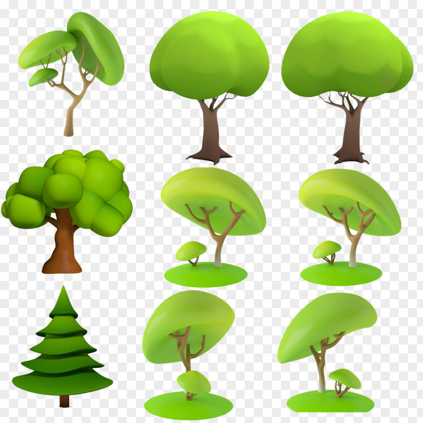 Cartoon 3D Trees Three-dimensional Space Animation Tree PNG