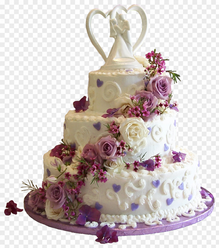 White Wedding Cake With Purple Roses Clipart Birthday Torte PNG