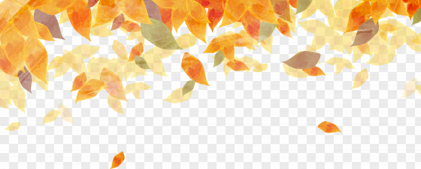 Floating Leaves Golden Autumn Leaf Color Watercolor Painting PNG