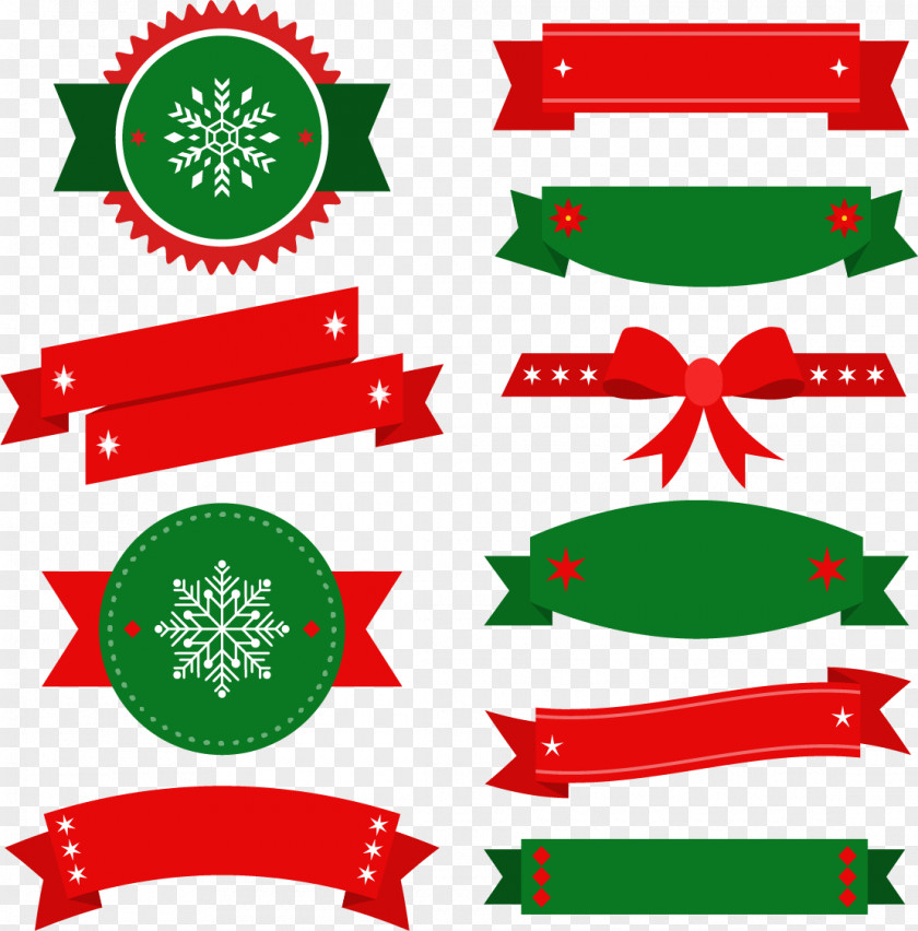 Green Red Ribbon Holiday Decorations Clip Art PNG