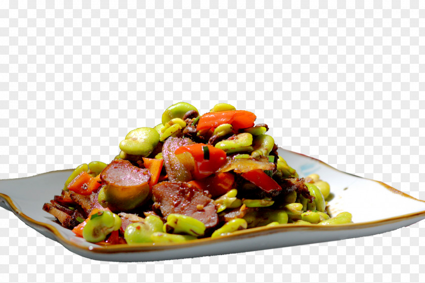 Beans Fried Bacon Sichuan Cuisine Chinese Broad Bean Recipe Vegetable PNG