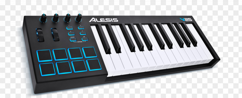 Musical Instruments MIDI Keyboard Controllers Alesis V25 Vmini Portable 25-Key USB-MIDI Controller PNG
