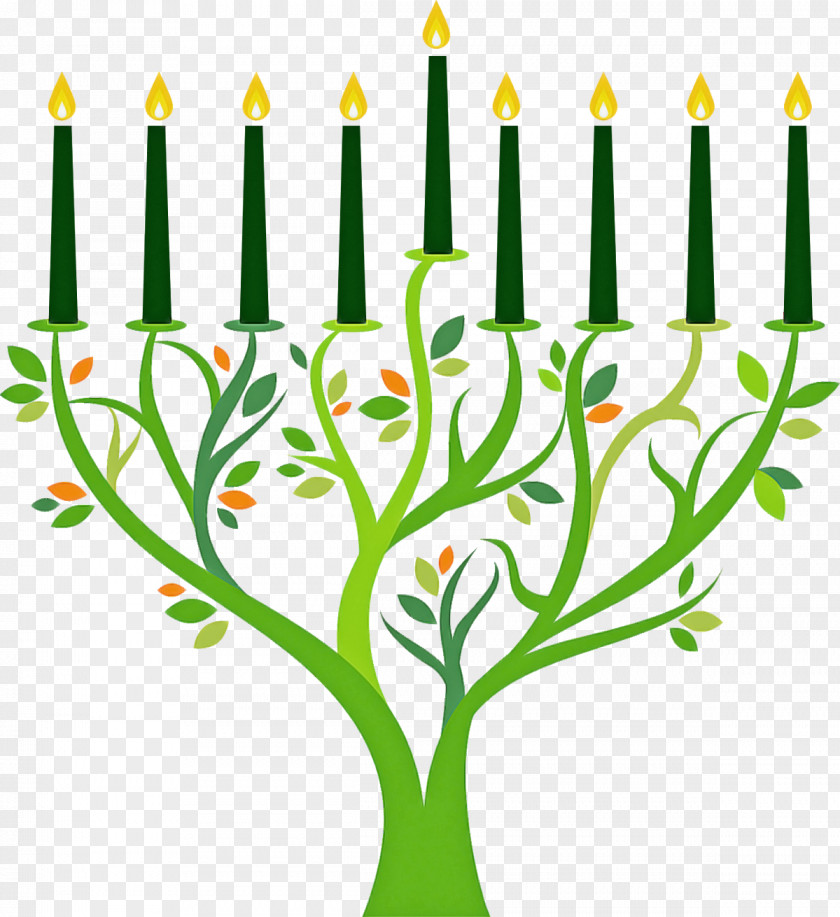 Green Candle Holder Menorah Plant PNG