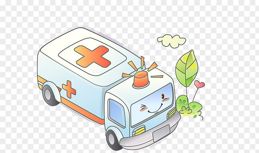 Hand Painted Ambulance Cartoon Illustration PNG