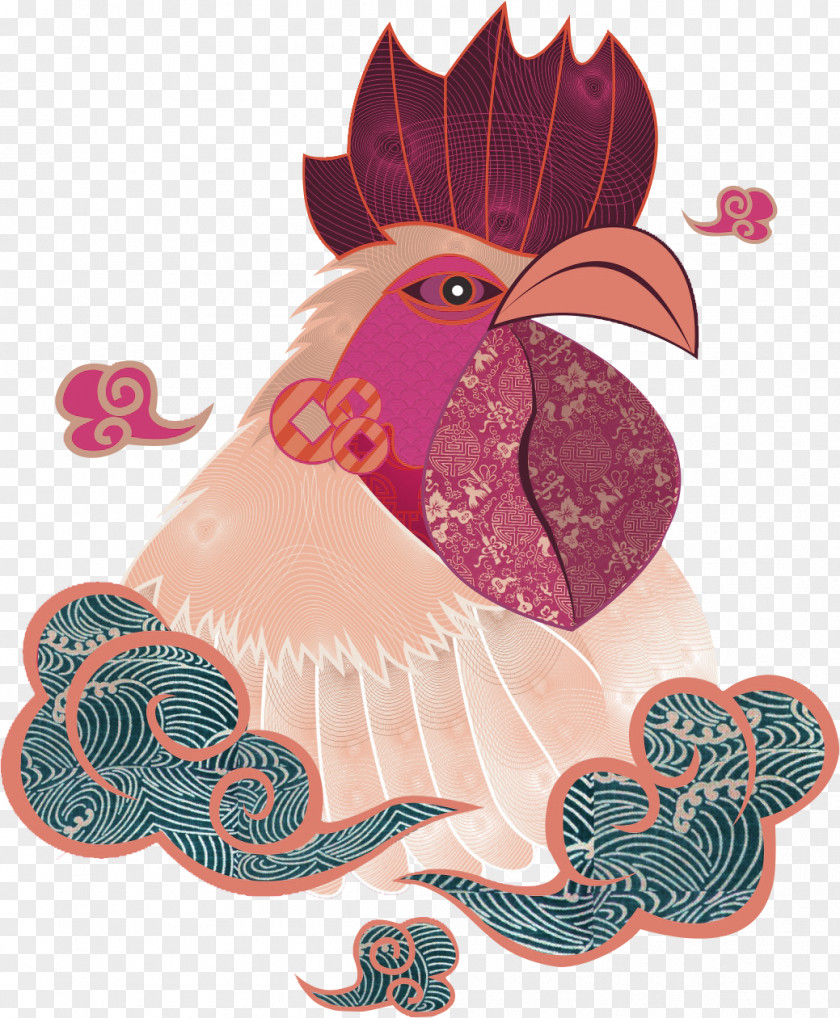 Red Chinese Wind Cock Decoration Pattern New Year Zodiac PNG