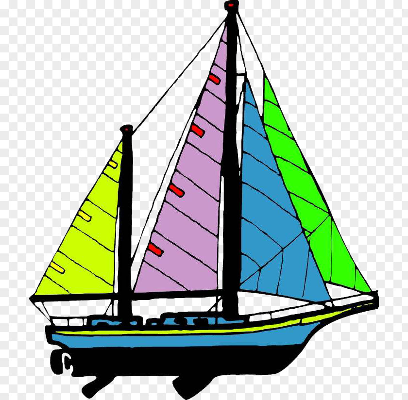 Colored Sailing Ship Cartoon PNG
