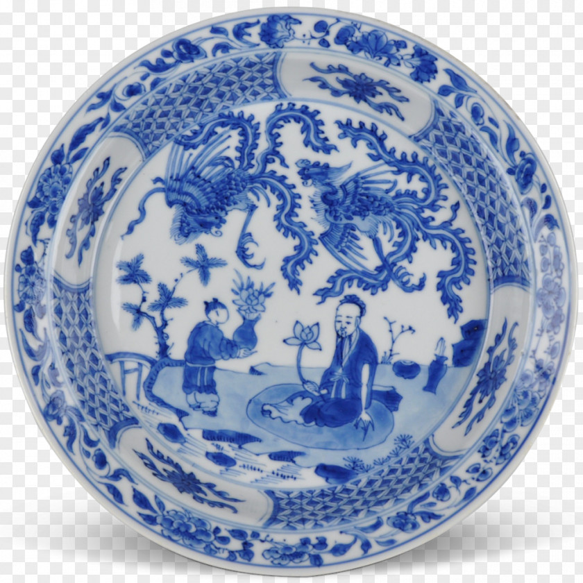 Plate Ceramic Blue And White Pottery Platter Cobalt PNG
