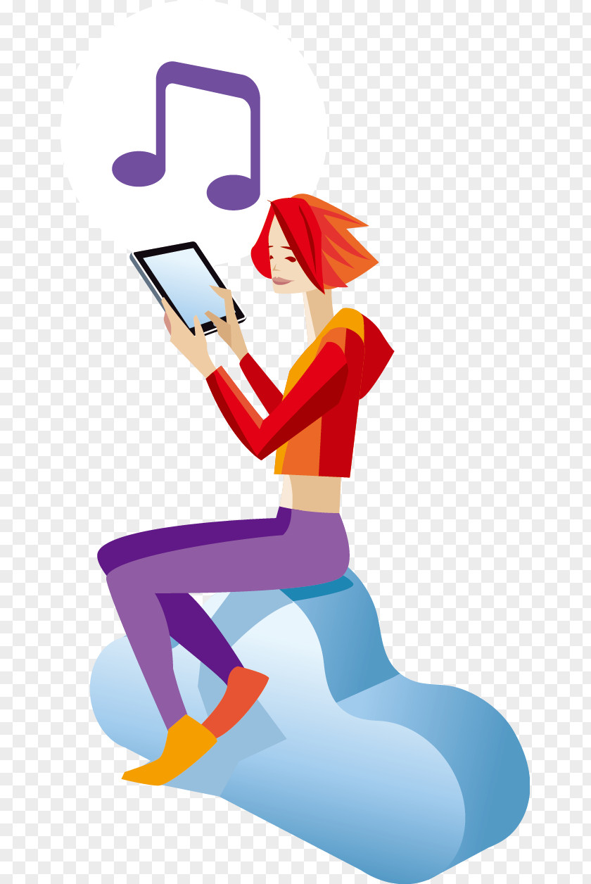 Cloud Play Tablet PC Woman IPad Computer Adobe Illustrator PNG