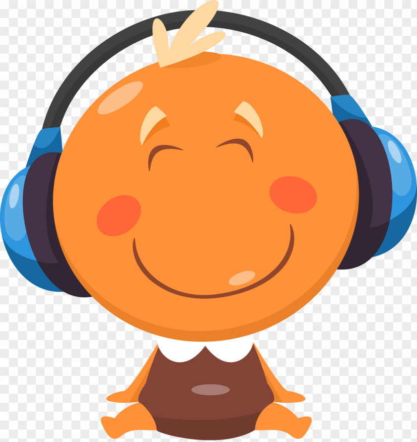 Vector Hand-painted Children With Headphones Drawing Clip Art PNG