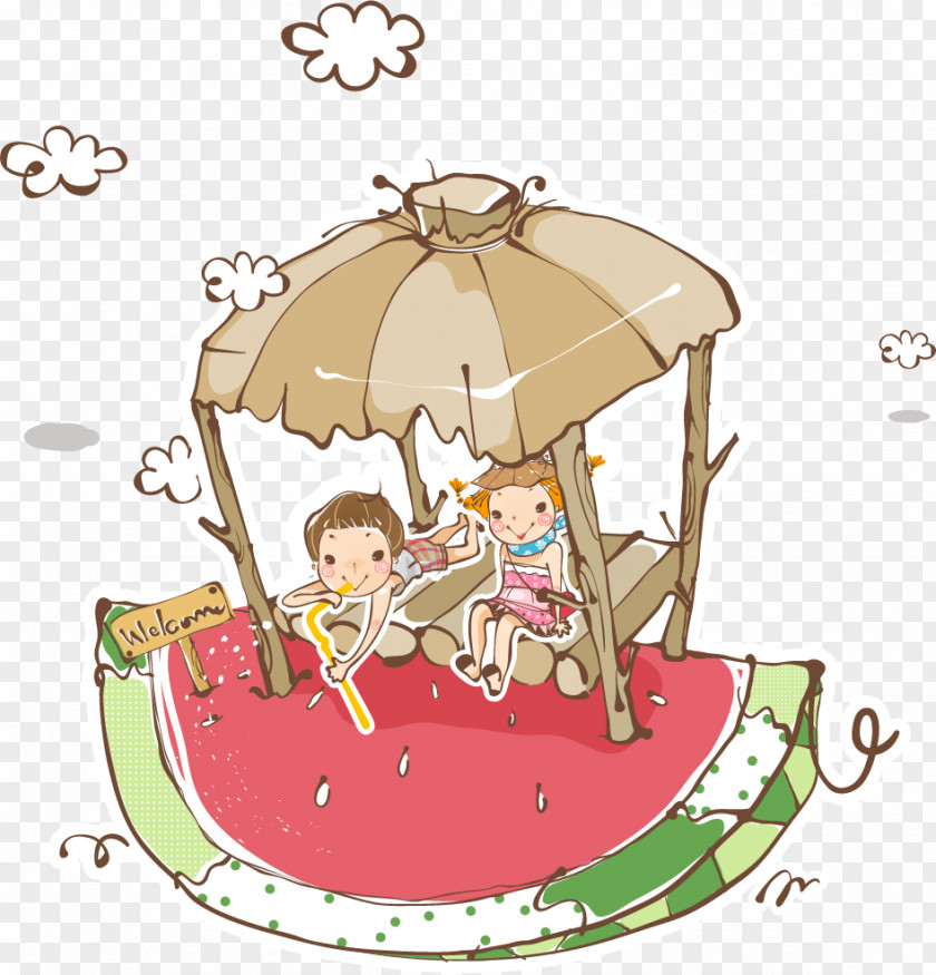 Vector Watermelon Painted Gazebo Cartoon Poster Illustration PNG