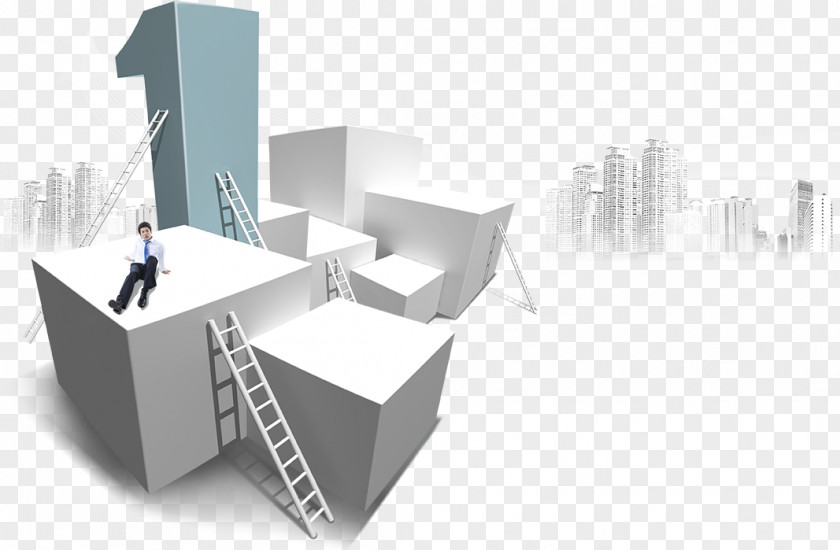 Stairs Cube With Business Man PNG