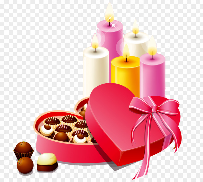 Pink Heart Box Of Chocolates And Candles Gift Valentine's Day Chocolate PNG