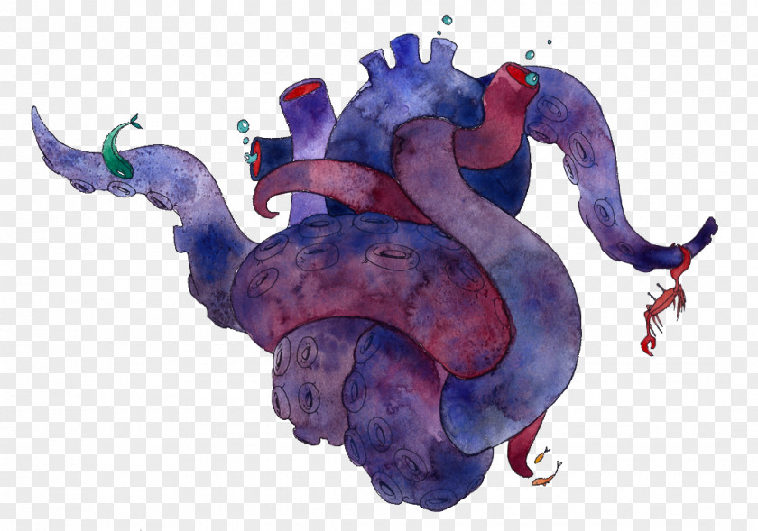 Watercolor Heart Sea Monster Legendary Creature PNG