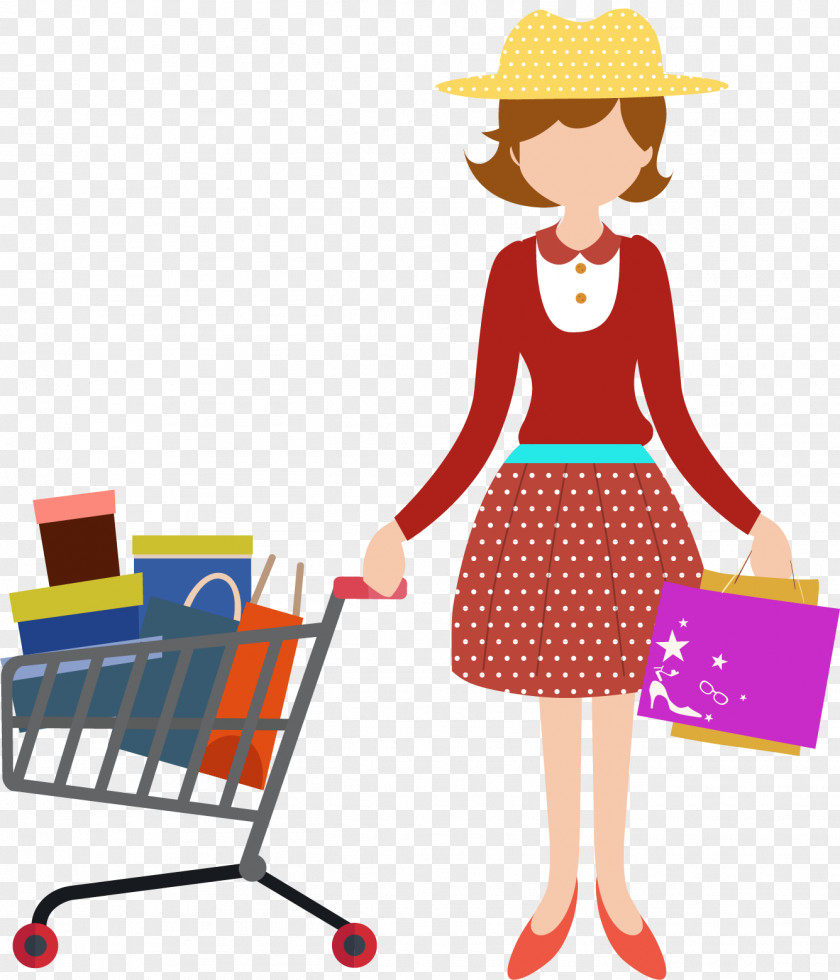 Cartoon Shopping Woman Cart Clip Art PNG