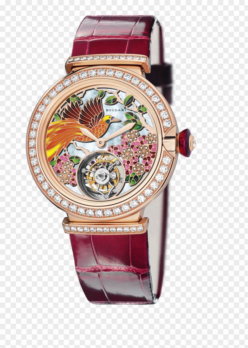 Bulgari Watches Red Carved Rose Gold Female Form Watch Jewellery Movement Horology PNG
