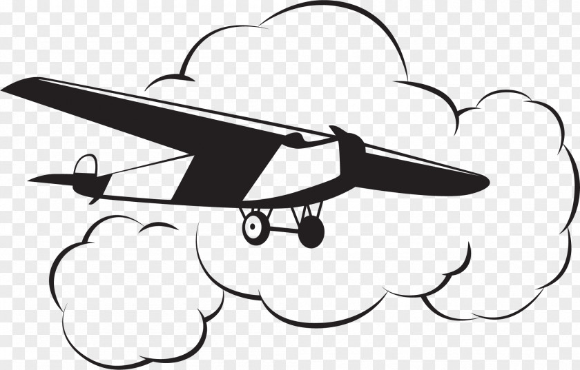 Hand Painted Black Aircraft Clouds Airplane Flight Drawing PNG