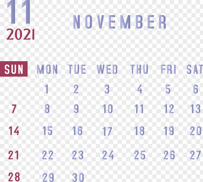 November 2021 Calendar Monthly Printable Template PNG