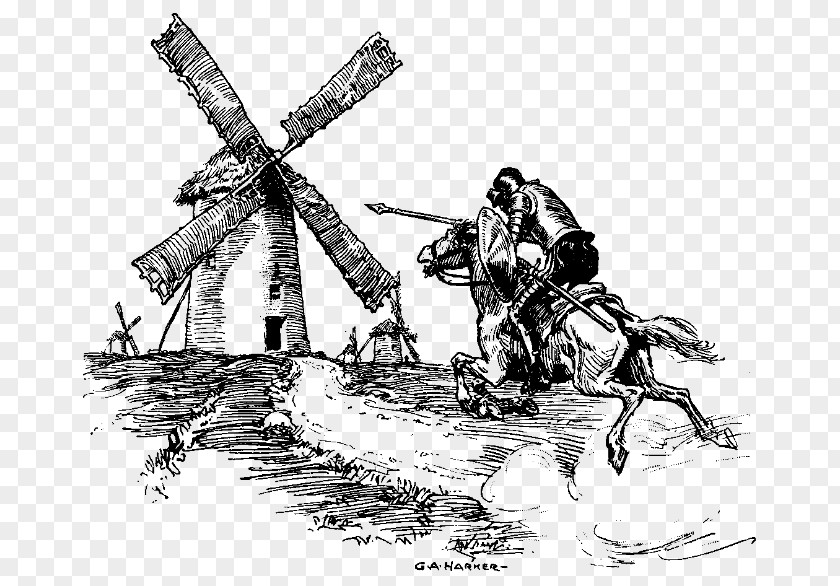 Book Don Quixote La Mancha Sancho Panza Tilting At Windmills Drawing PNG