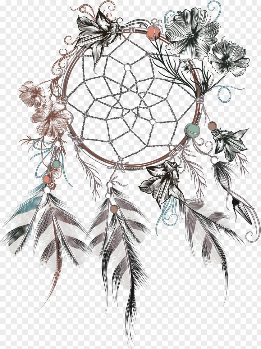 Vector Feather Charm Dreamcatcher Flower Illustration PNG