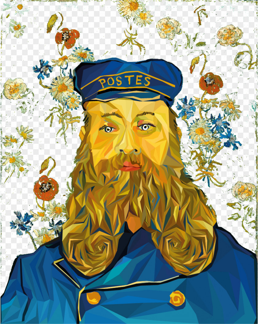 Bearded Man Floral Background Vincent Van Gogh Cartoon Beard Illustration PNG