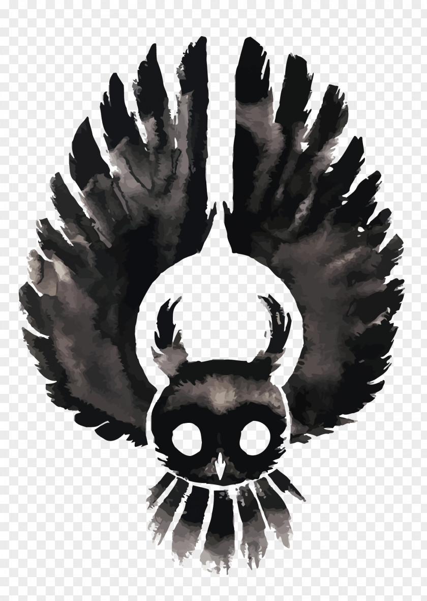 Vector Dark Black Owl Ink PNG