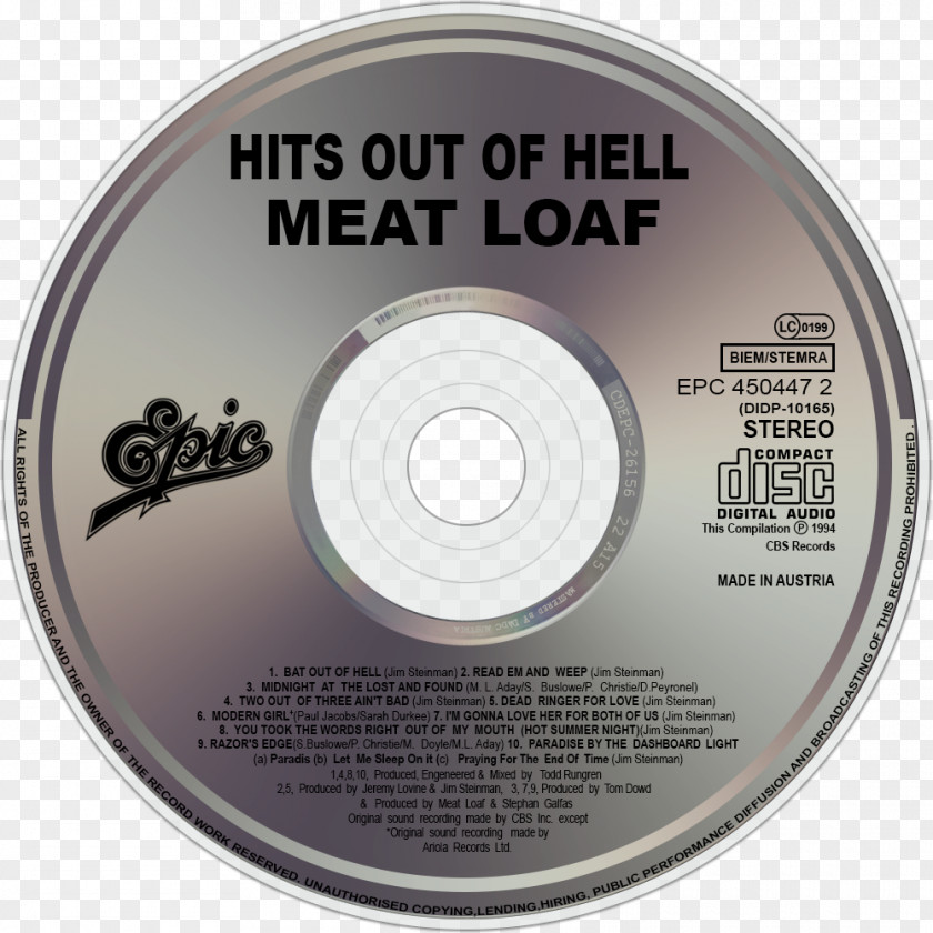 Compact Disc Back From Hell! The Very Best Of Meat Loaf Hits Out Hell Music PNG disc of Music, meat loaf clipart PNG