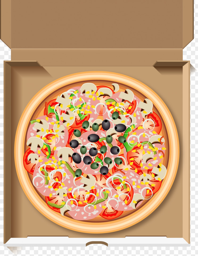 Vector Painted Mounted Pizza Box Sausage Italian Cuisine PNG