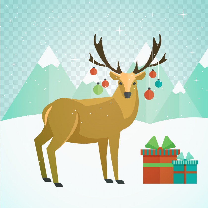 Reindeer Decorated With Christmas Balls Vector Background PNG