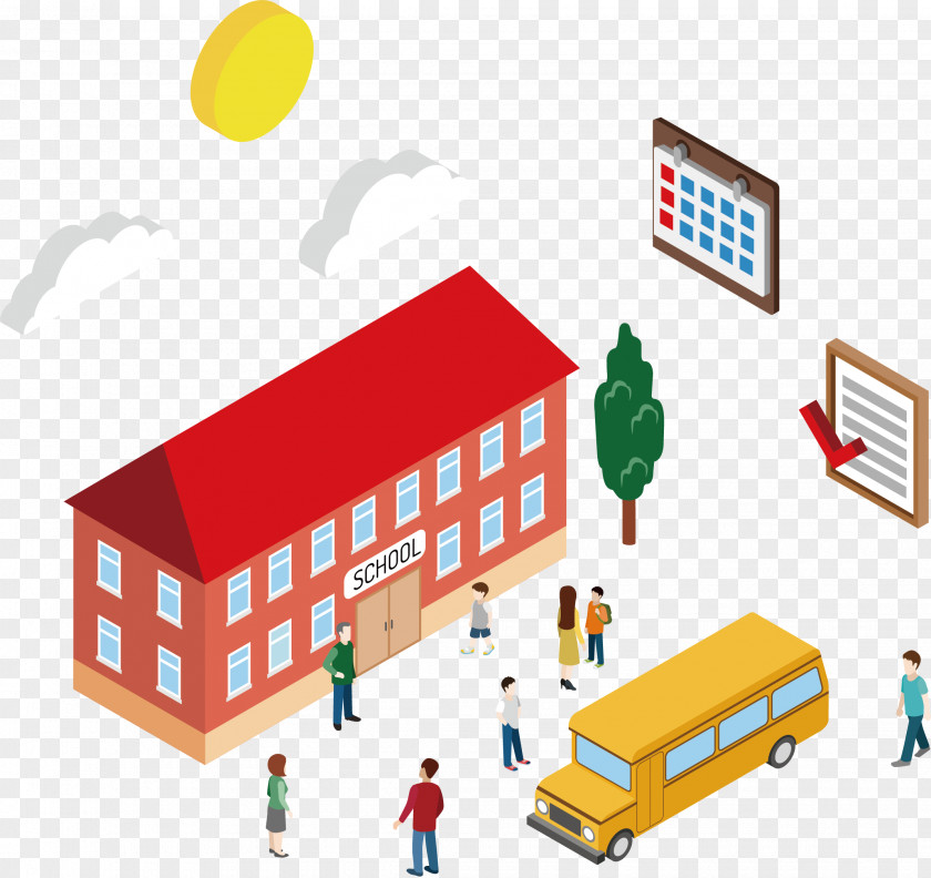 Vector Hand-painted School Gate Comics Drawing PNG
