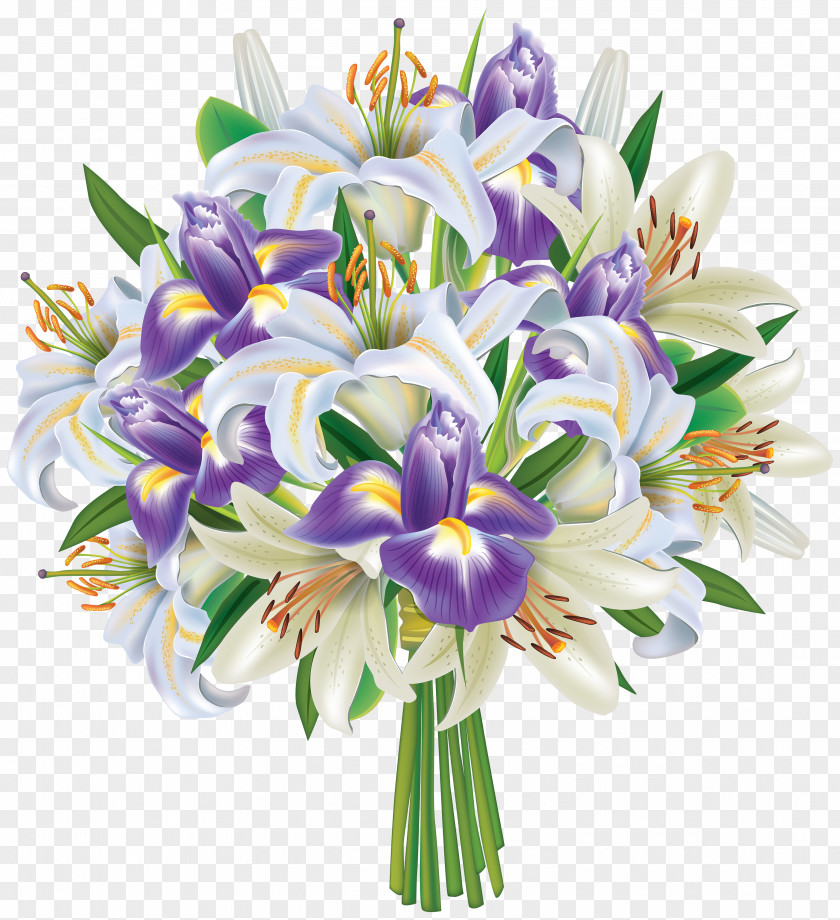 Purple Iris Flowers And Lilies Bouquet Clipart Image Arum-lily Flower Clip Art PNG