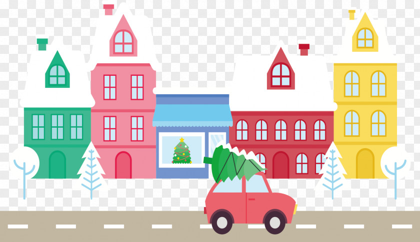 Warm Winter Town Illustration PNG