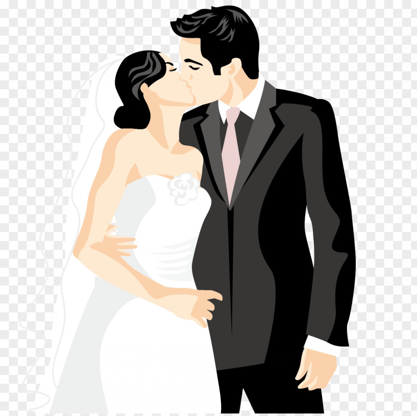 Kissing Couple Vector Wedding Invitation Bridegroom PNG