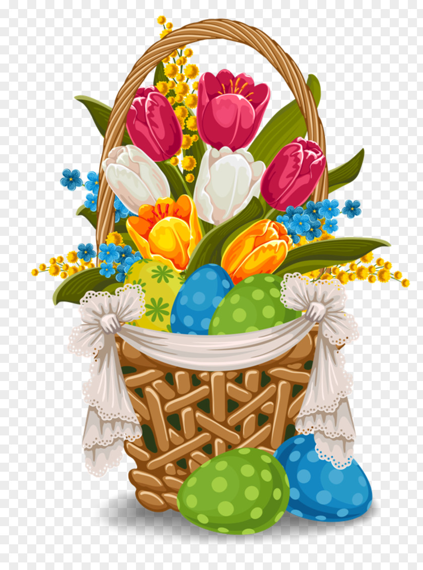 Colorful Easter Basket Flower Clip Art PNG
