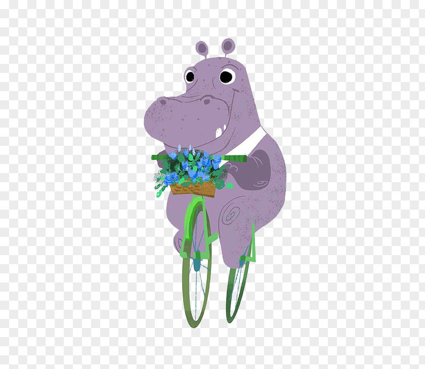Painted Cycling Hippo Hippopotamus Bicycle Art Bike Rhinoceros Drawing PNG