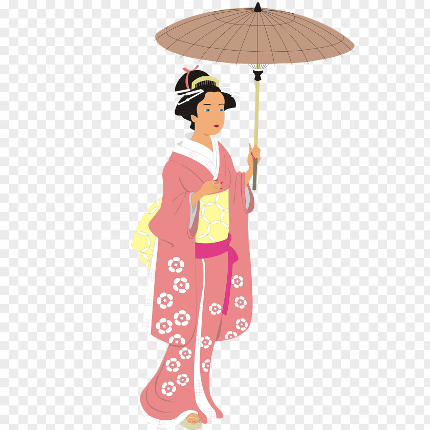 Cartoon Sakura Japanese Woman Japan Kimono Illustration PNG