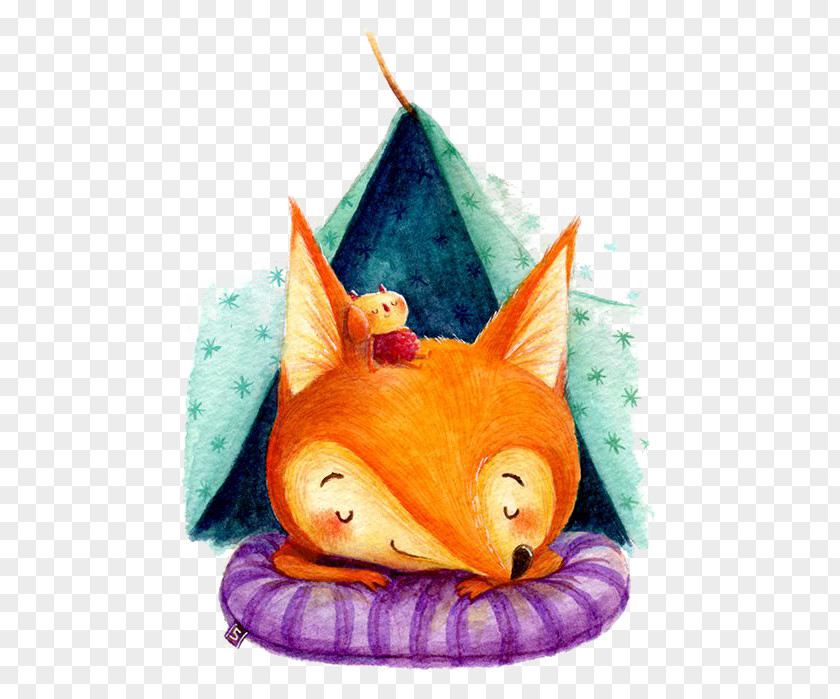 Cartoon Fox Red Drawing Watercolor Painting Illustration PNG