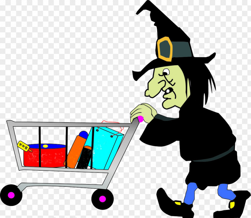 Pushing A Shopping Cart Witch Clip Art PNG