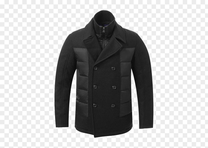 Knit Collar Down Jacket Men Overcoat Woolen Sleeve Outerwear PNG