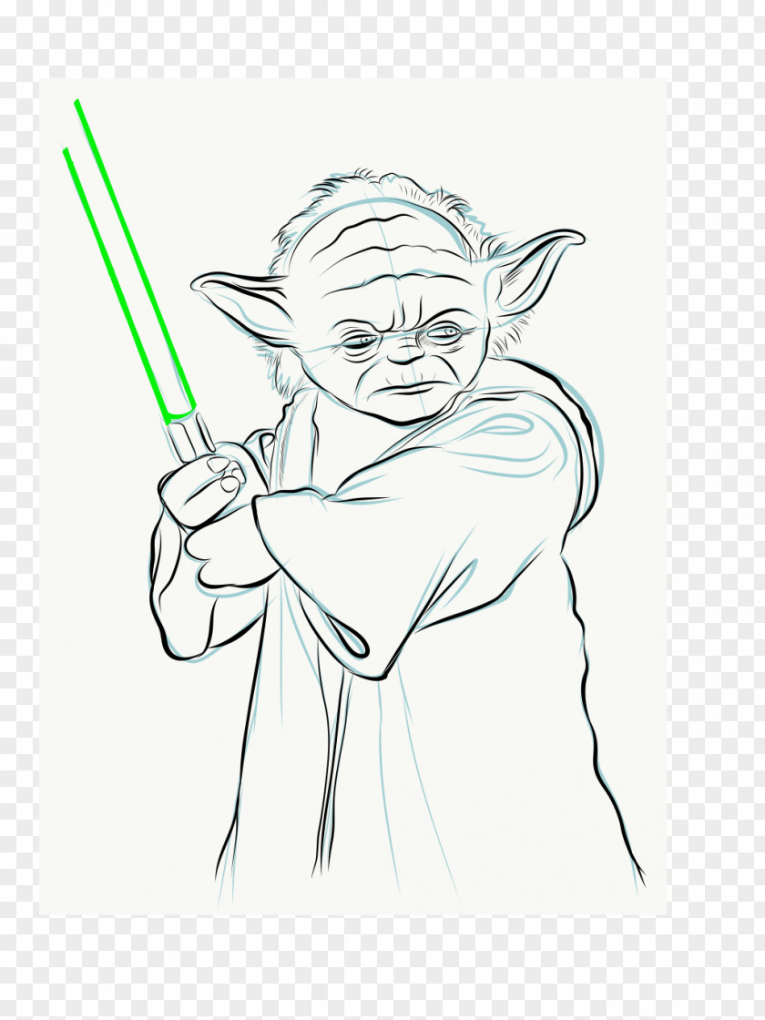 Master Yoda Line Art Figure Drawing Sketch PNG