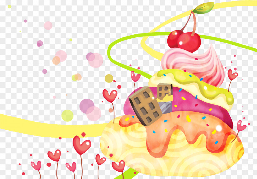 Cartoon Hand-drawn Animation Background Ice Cream Torte Dessert Desktop Wallpaper PNG