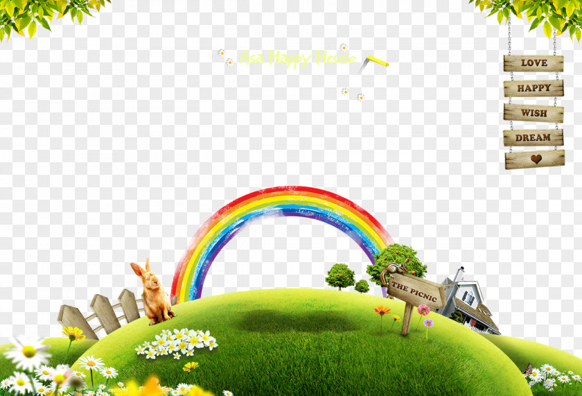 Grass And Rainbow Child Poster Photography Illustration PNG