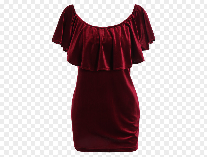 Velvet Gloves Shoulder Dress Red Wine Sleeve PNG