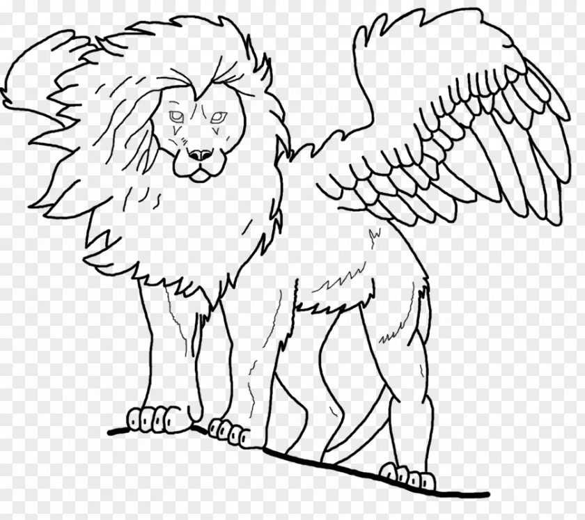 Lion Winged Line Art Black And White Clip PNG