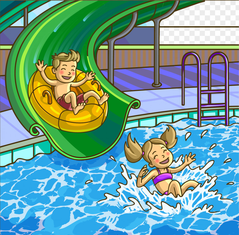 Vector Painted Swimming Pool Water Park Child Play Clip Art PNG